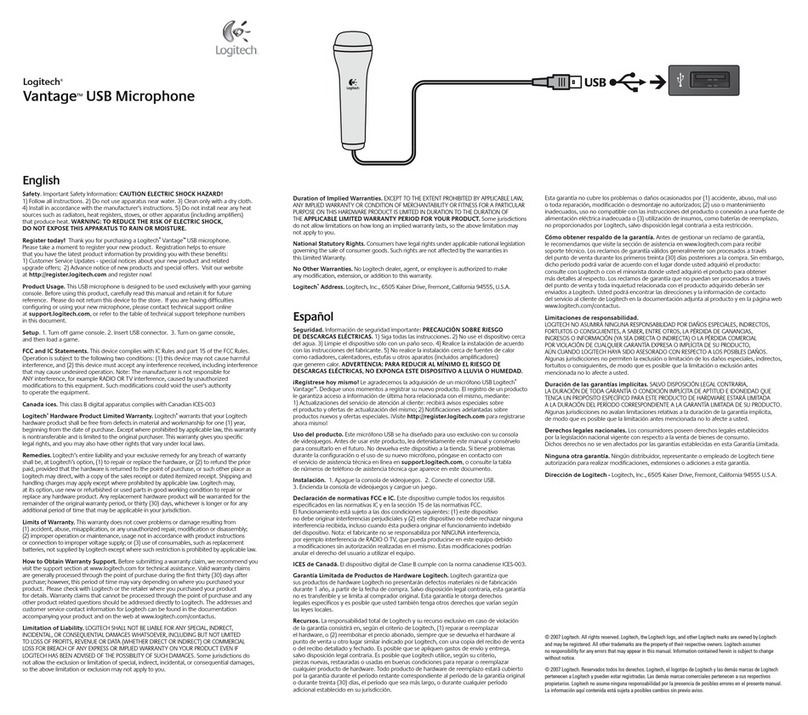 Logitech Vantage USB Microphone User manual Logitech Vantage USB Microphone User manual