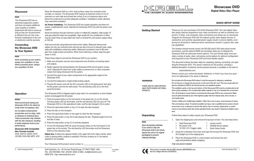Krell Industries Showcase DVD Quick setup guide