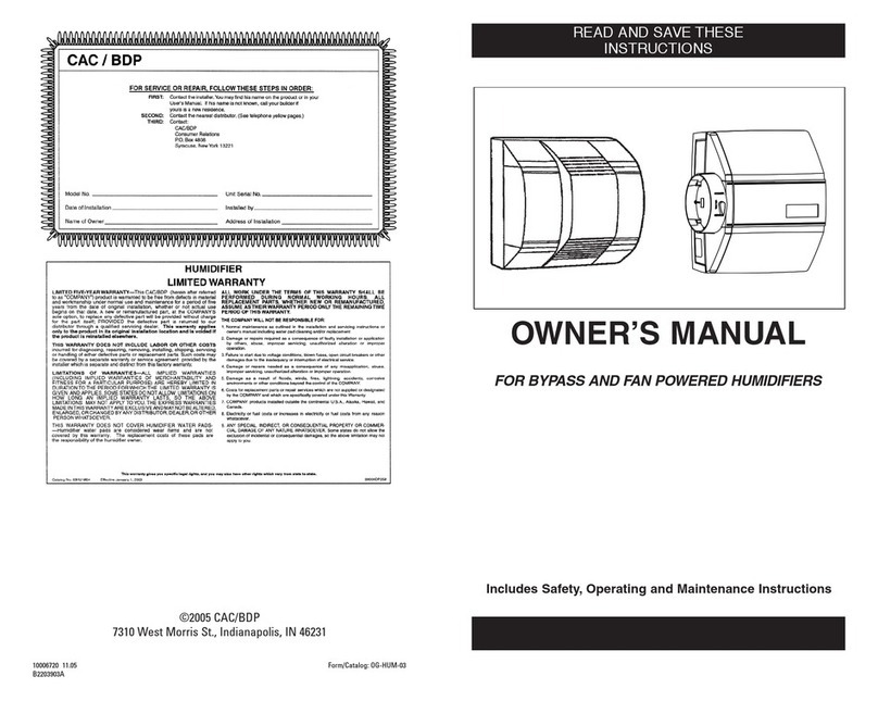 CAC / BDP FOR BYPASS AND FAN POWERED HUMIDIFIERS User manual
