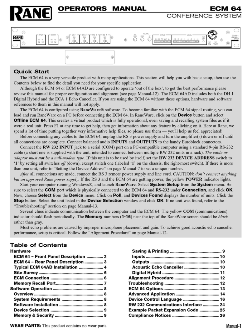 Rane ECM 64 Operator's manual