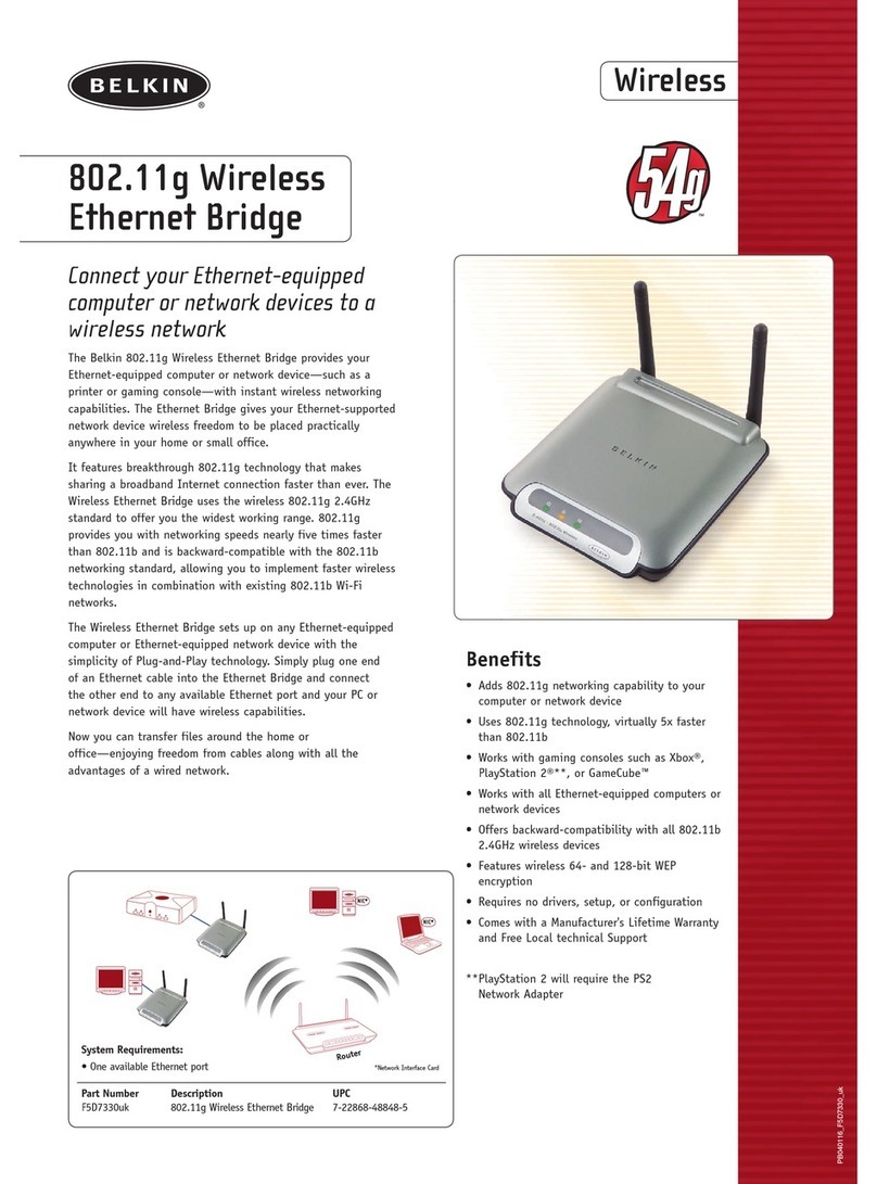 Belkin 802.11g Wireless Ethernet Bridge User manual