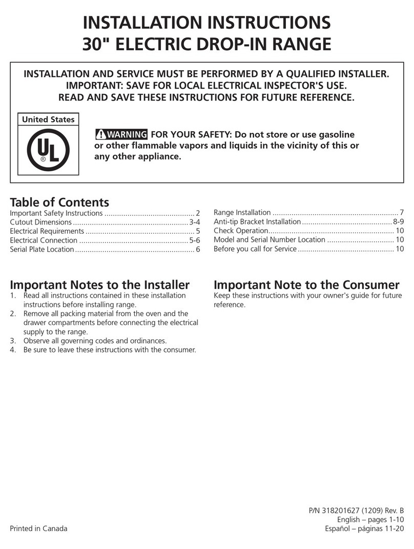 Frigidaire 30" ELECTRIC DROP-IN RANGE User manual