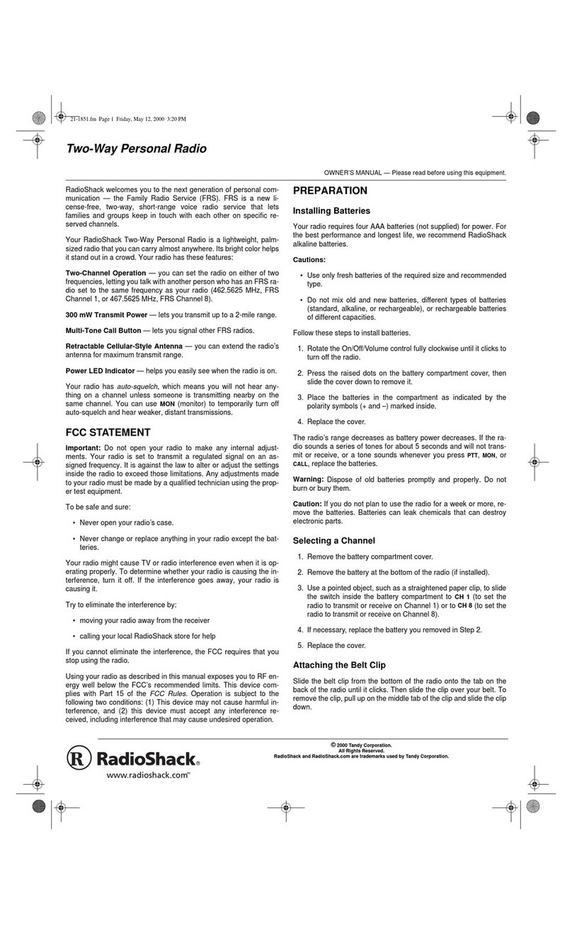 Radio Shack Two-Way Personal Radio User manual