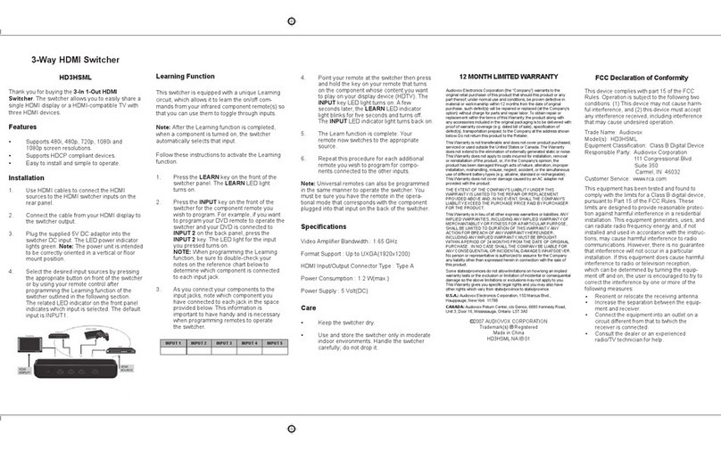 Audiovox HD3HSML Instruction