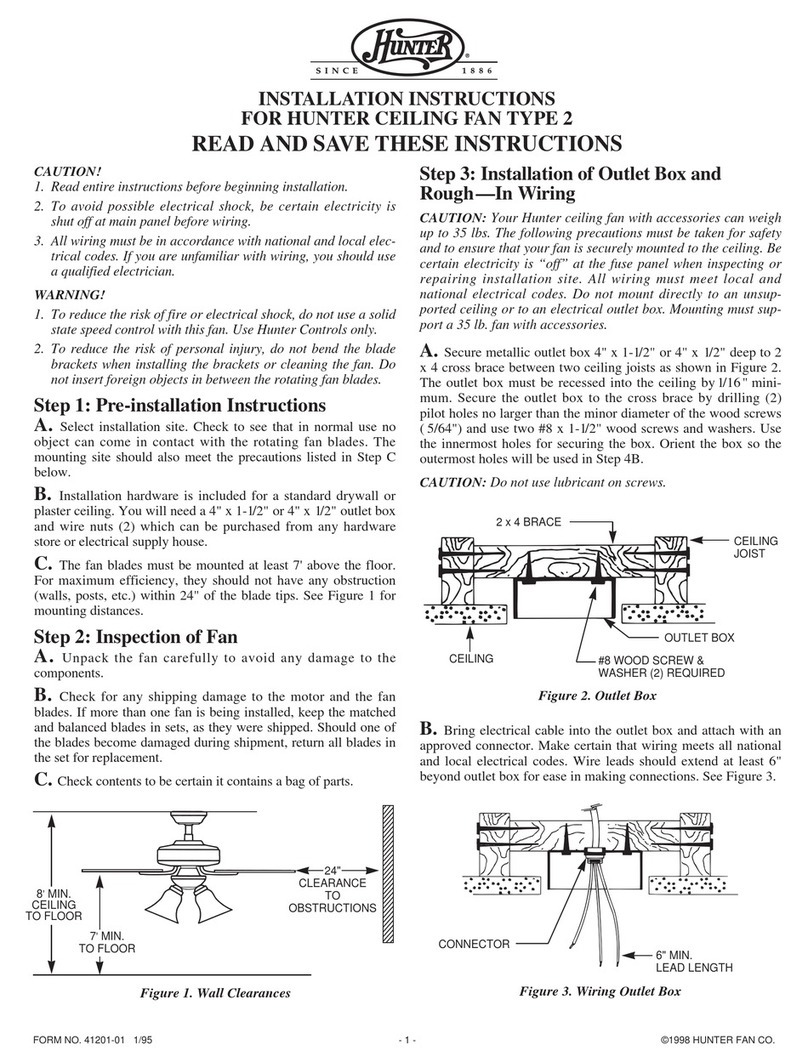 Hunter CEILING FAN TYPE 2 installation instructions