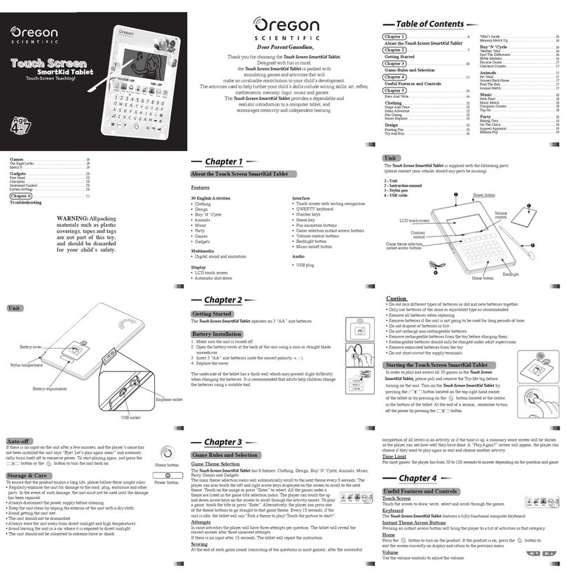 Oregon Scientific Touch Screen SmartKid Tablet user manual