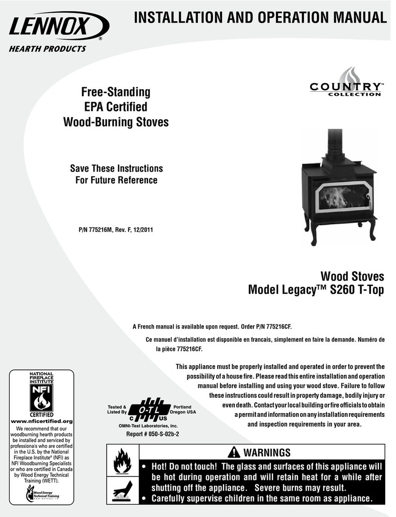 Lennox Hearth Products LEGACY S260 T-TOP Installation and operation manual Lennox Hearth Products LEGACY S260 T-TOP Installation and operation manual