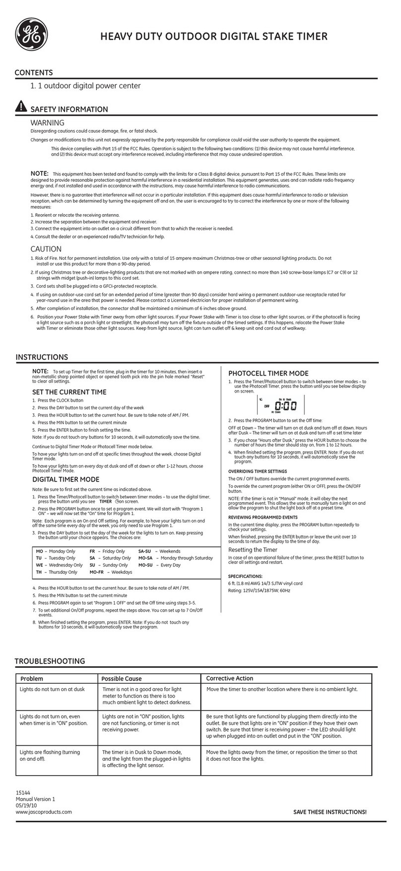 GE HEAVY DUTY OUTDOOR DIGITAL STAKE TIMER User manual