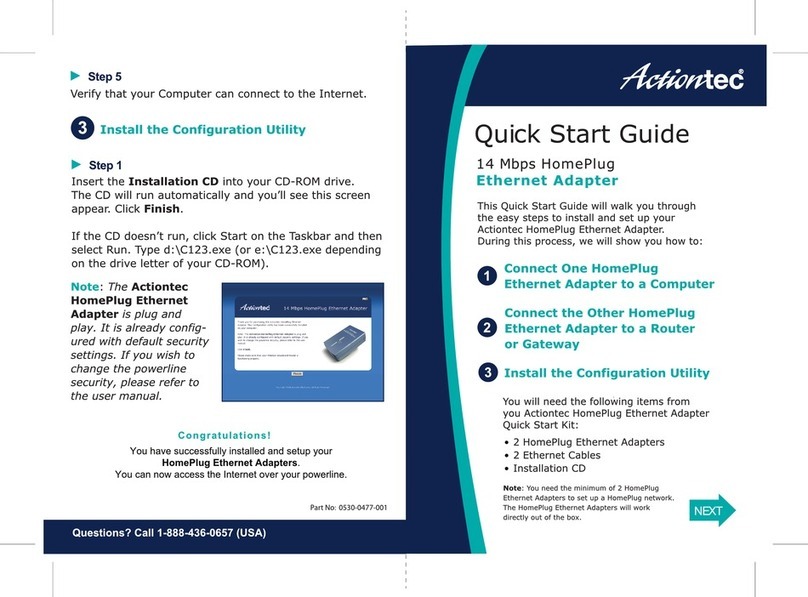 ActionTec 14 Mbps HomePlug Ethernet Adapter User manual ActionTec 14 Mbps HomePlug Ethernet Adapter User manual