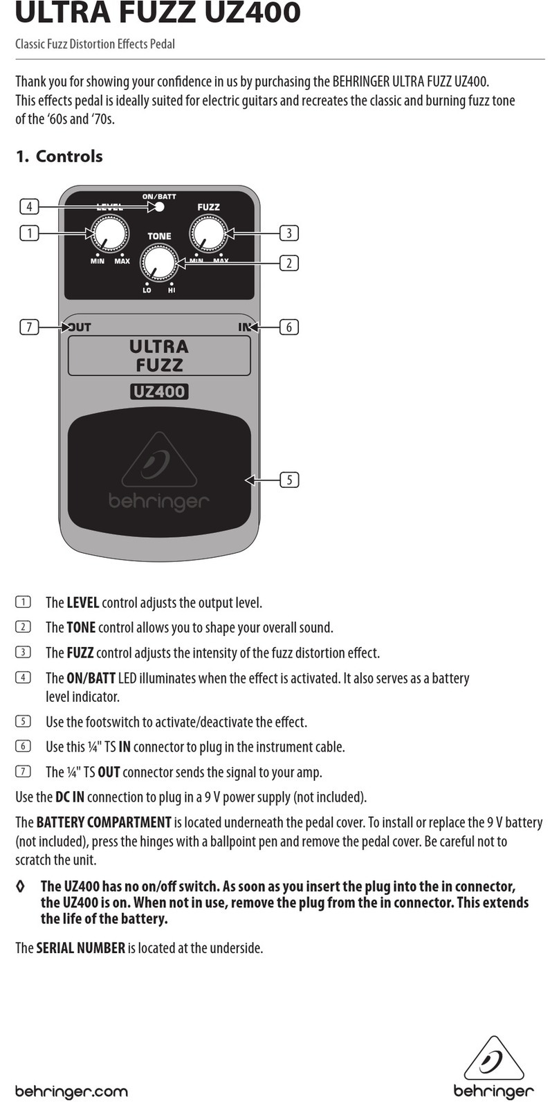 Behringer Ultra Fuzz UZ400 User manual