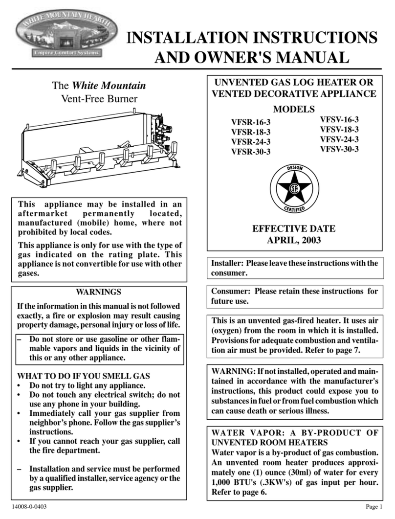 White Mountain Hearth VFSR-16-3, VFSR-18-3, VFSR-24-3, VFSR-30-3, VFSV-16-3, VFSV-18-3, VFSV-24-3, VFSV-30-3, VFSM-18-3, VFSM-24-3,... Installation instructions and owner's manual White Mountain Hearth VFSR-16-3, VFSR-18-3, VFSR-24-3, VFSR-30-3, VFSV-16-3, VFSV-18-3, VFSV-24-3, VFSV-30-3, VFSM-18-3, VFSM-24-3,... Installation instructions and owner's manual