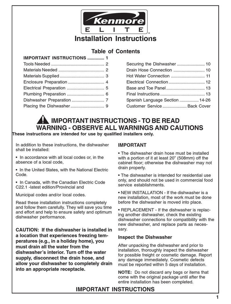 Kenmore Dishwasher installation instructions