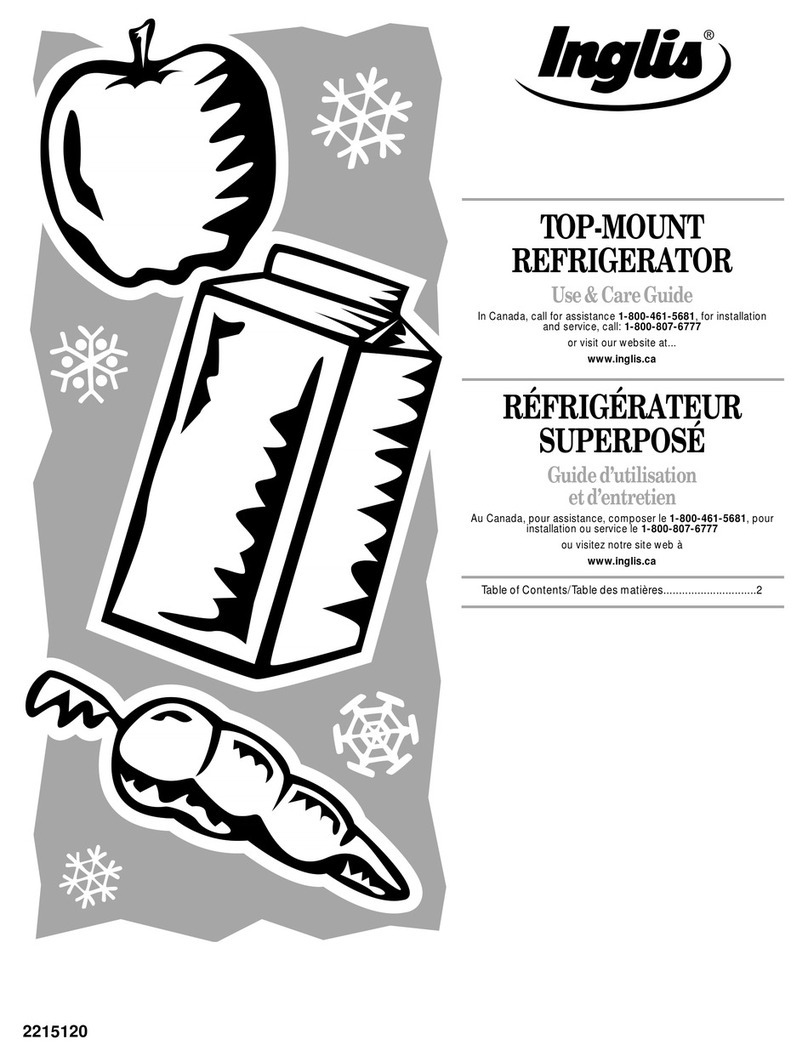 Inglis TOP-MOUNT REFRIGERATOR Use & care guide