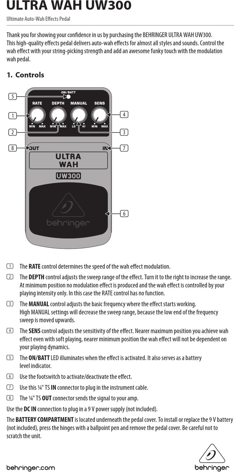 Behringer ULTRA WAH UW300 User manual