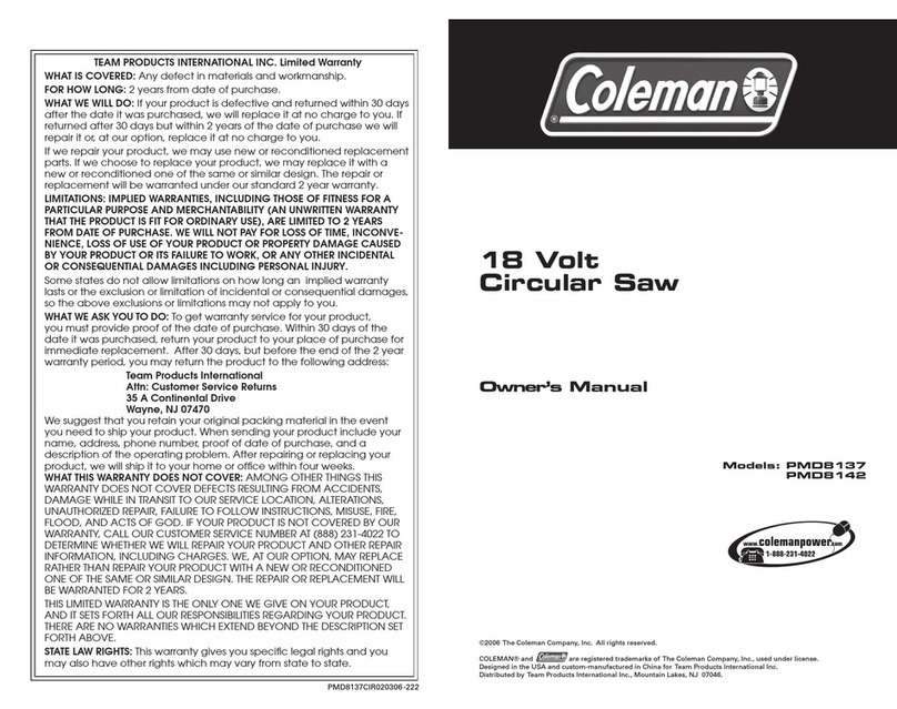 Coleman PMD8137 owner's manual