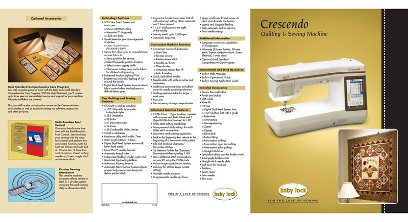 Baby Lock Crescendo Quilting & Sewing Machine quick guide
