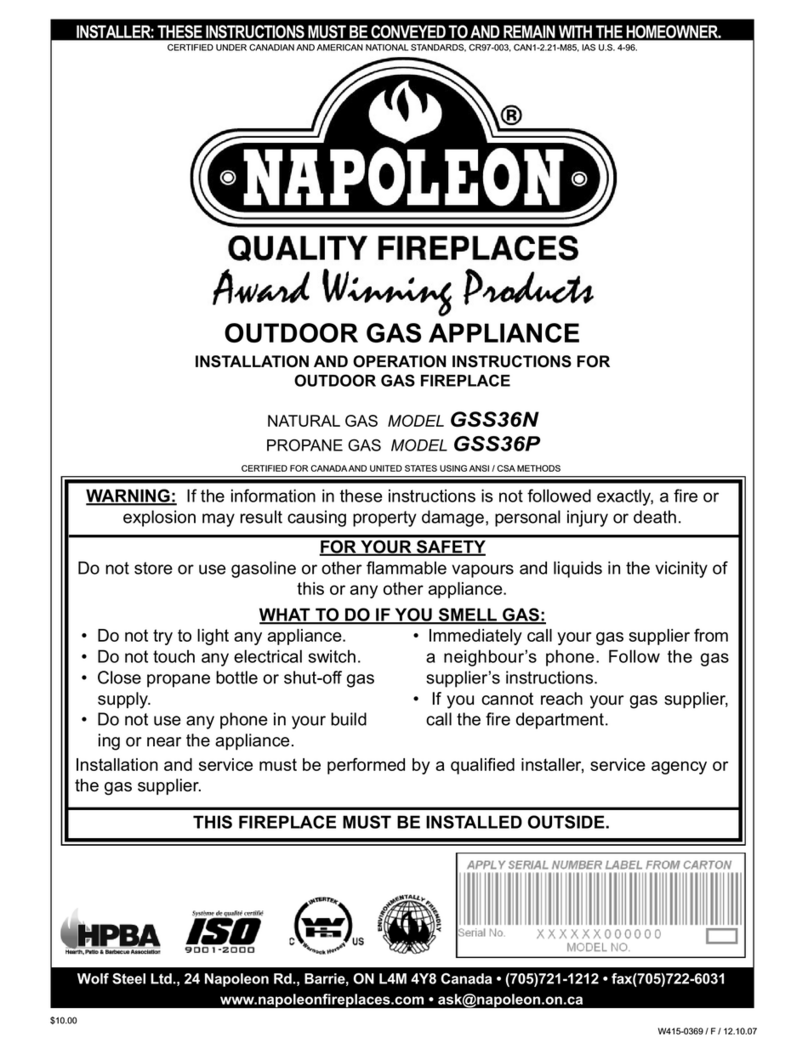 Napoleon GSS36N Installation and operation instructions
