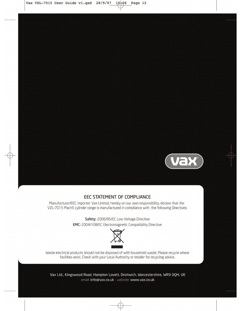 Vax V-107B Series User manual Vax V-107B Series User manual