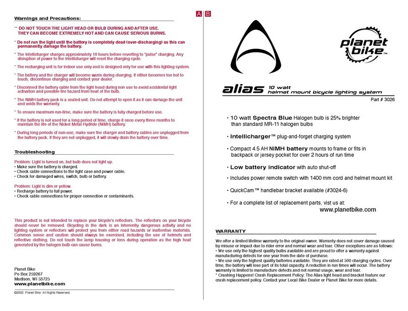 Planet Bike ALIAS HELMET user manual