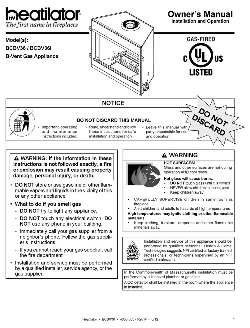 Heatilator B-Vent Gas Fireplace BCBV36 owner's manual