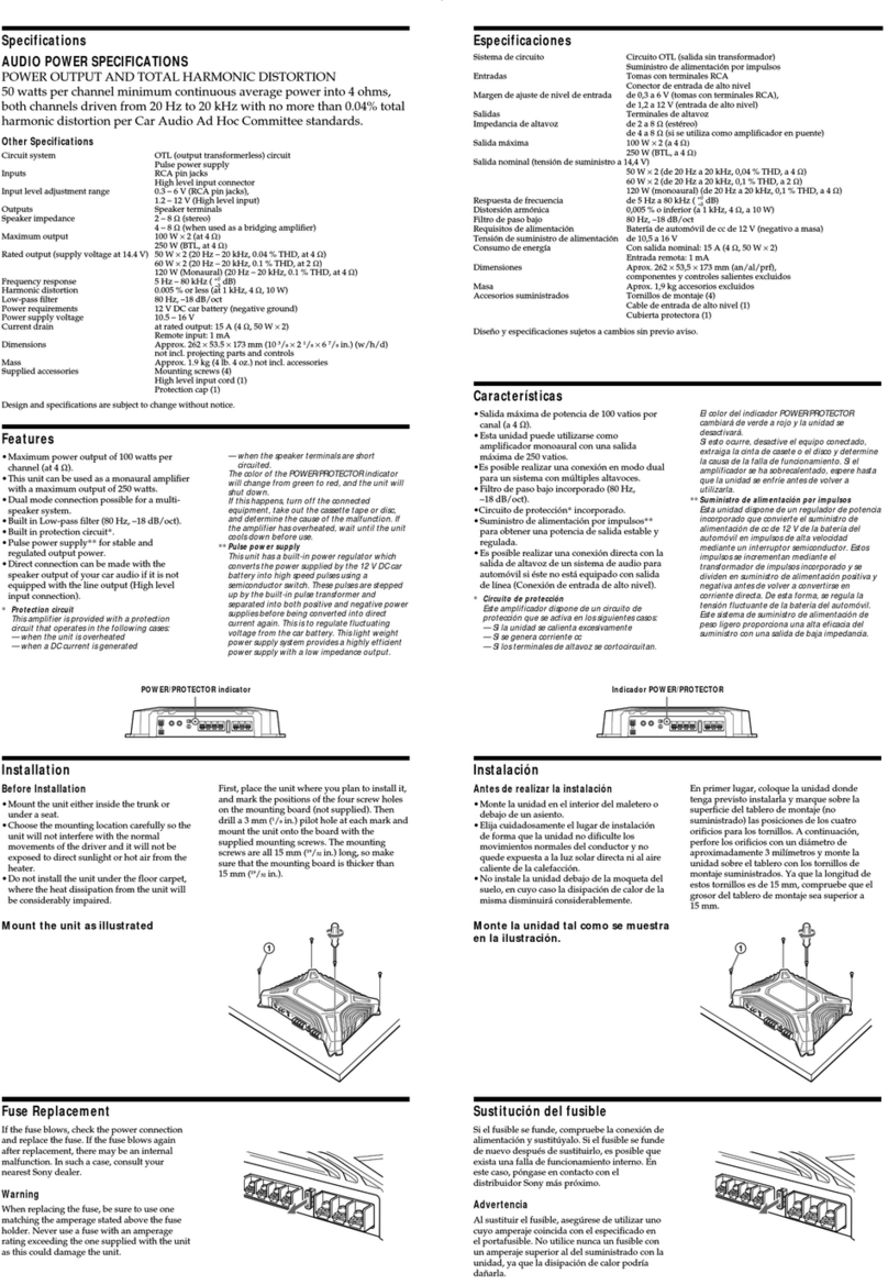 Sony XM-502Z - Stereo Power Amplifier operating instructions