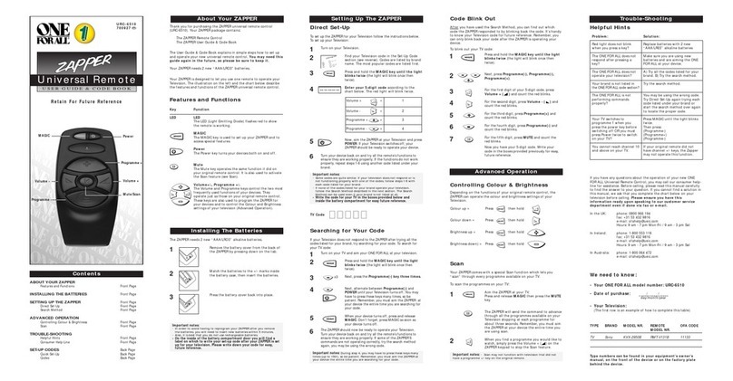 One Forall Zapper URC-6510 User manual