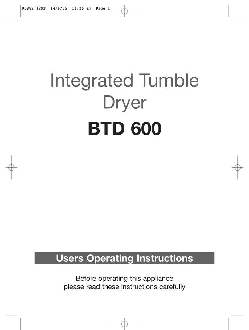 Tricity Bendix BTD 600 Operation instructions