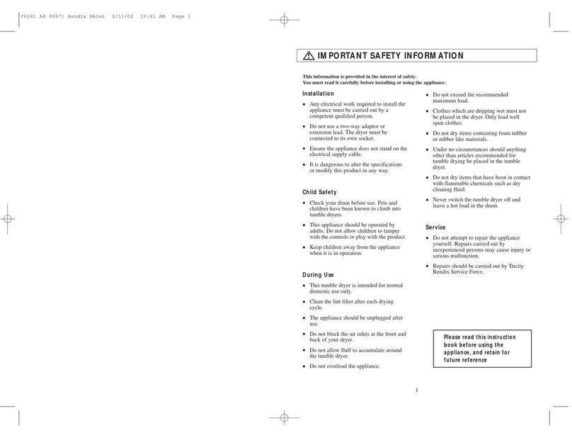 Tricity Bendix BTD 600 Operating & installation instructions