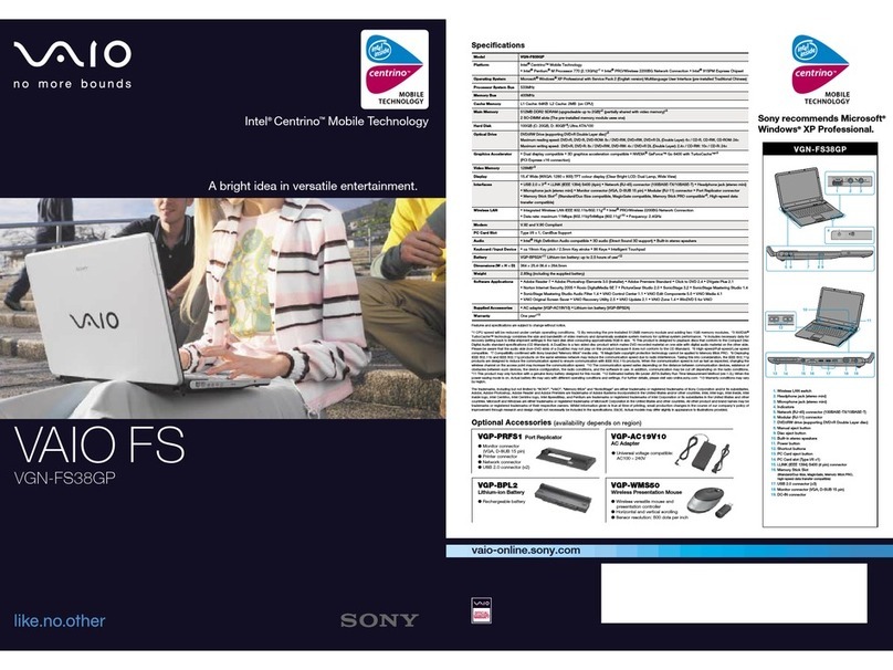 Sony VAIO FS VGN-FS38GP Specifications
