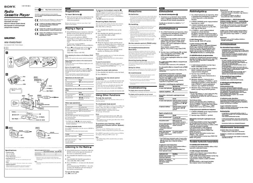 Sony Walkman WM-FX493 User manual