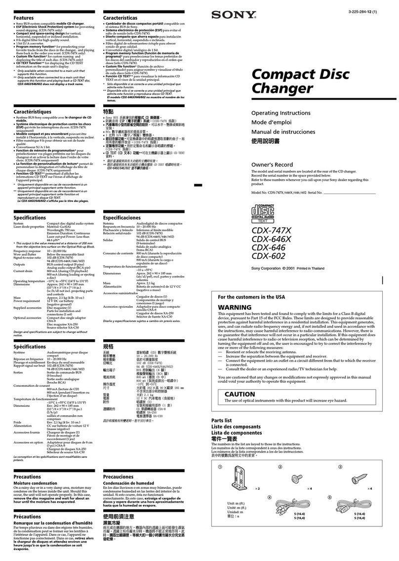 Sony CDX-602 - Compact Disc Changer User manual