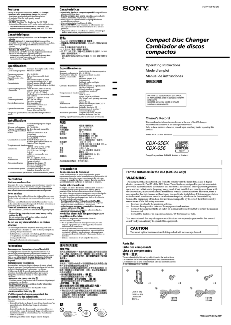 Sony CDX-656 - Compact Disc Changer System User manual