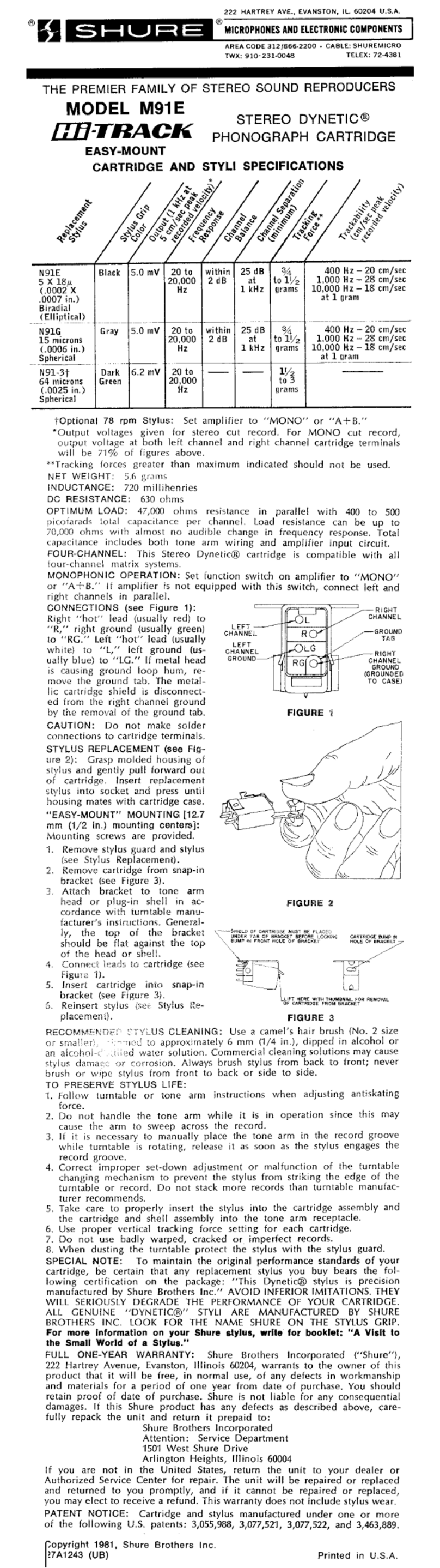 Shure HiTrack M91E User manual
