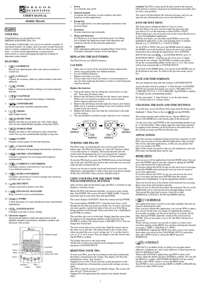 Oregon Scientific PDA183 User manual