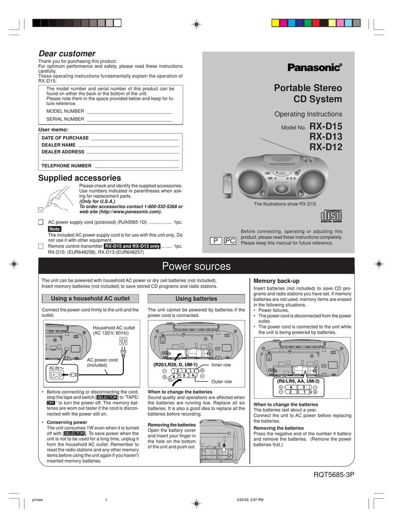 Panasonic RXD15 - RADIO CASSETTE W/CD User manual