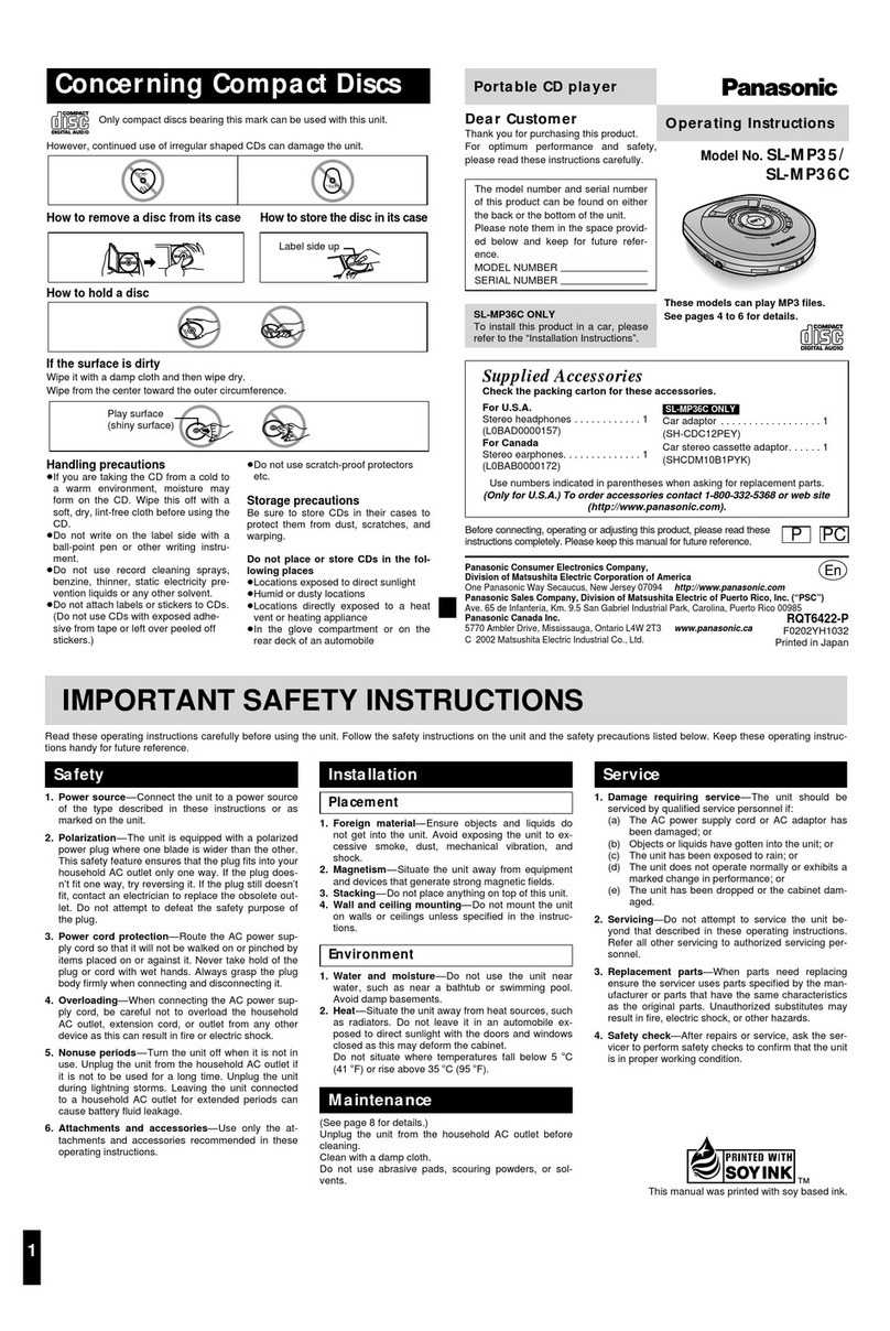Panasonic SLMP35 - PORT. CD PLAYER User manual Panasonic SLMP35 - PORT. CD PLAYER User manual