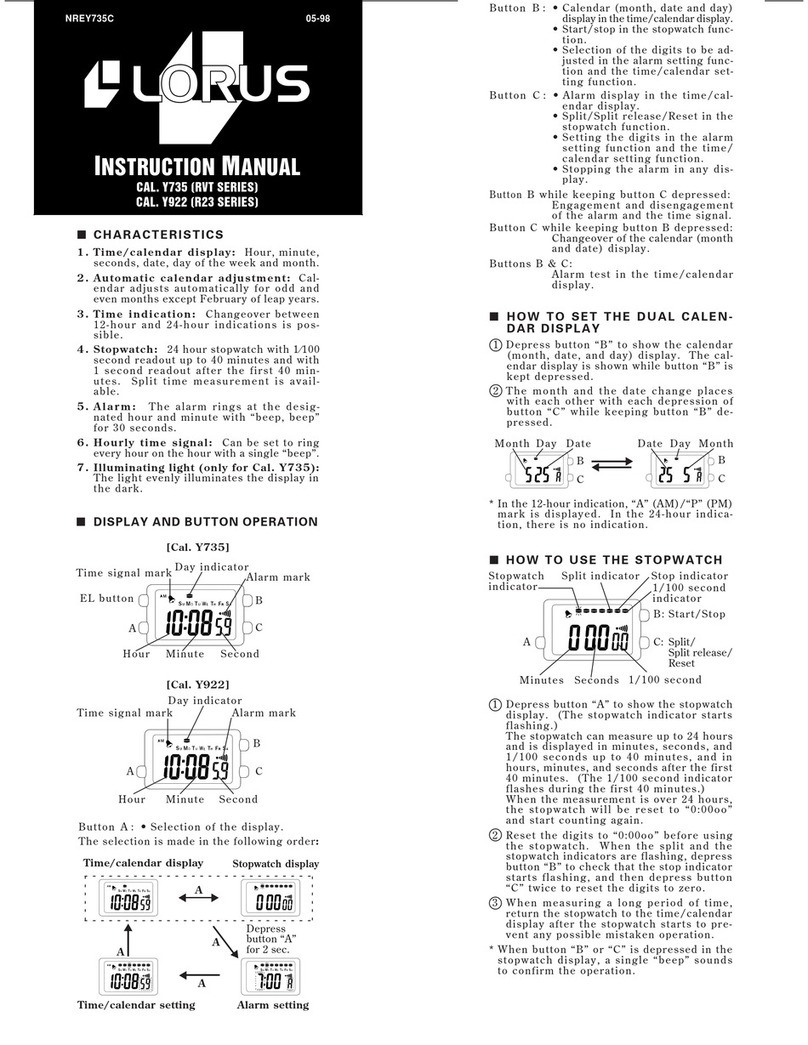 LORUS Y922 instruction manual