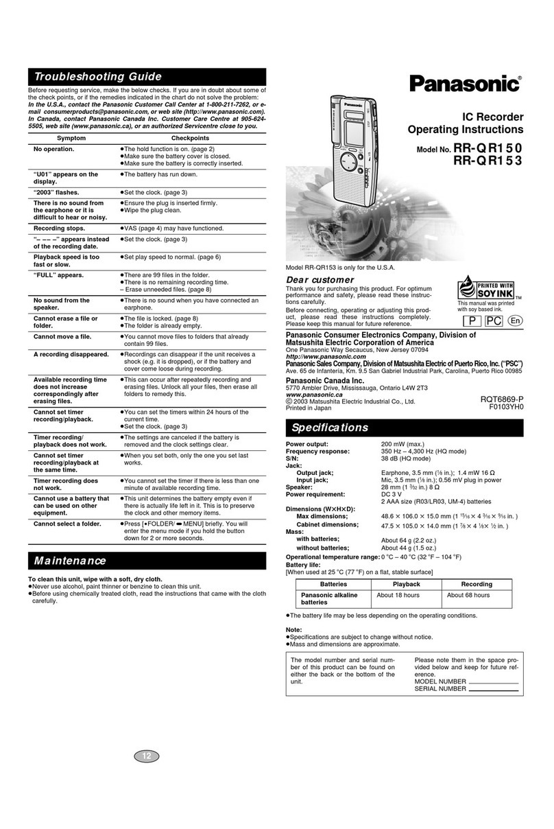 Panasonic RR-QR150 User manual