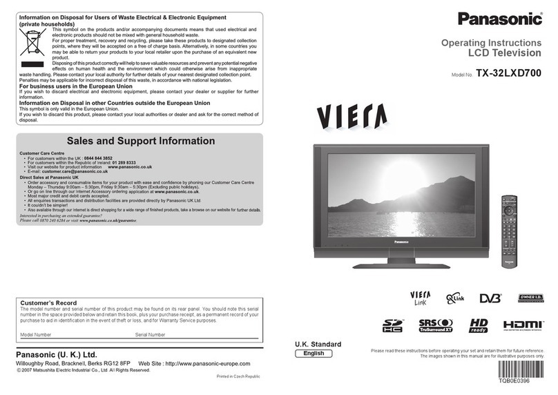 Panasonic Viera TX-32LXD700 User manual