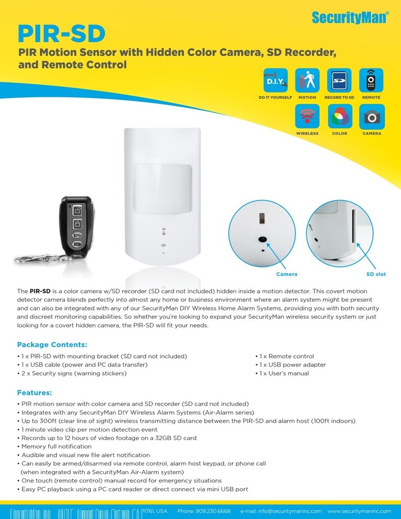 SecurityMan PIR-SD Specifications