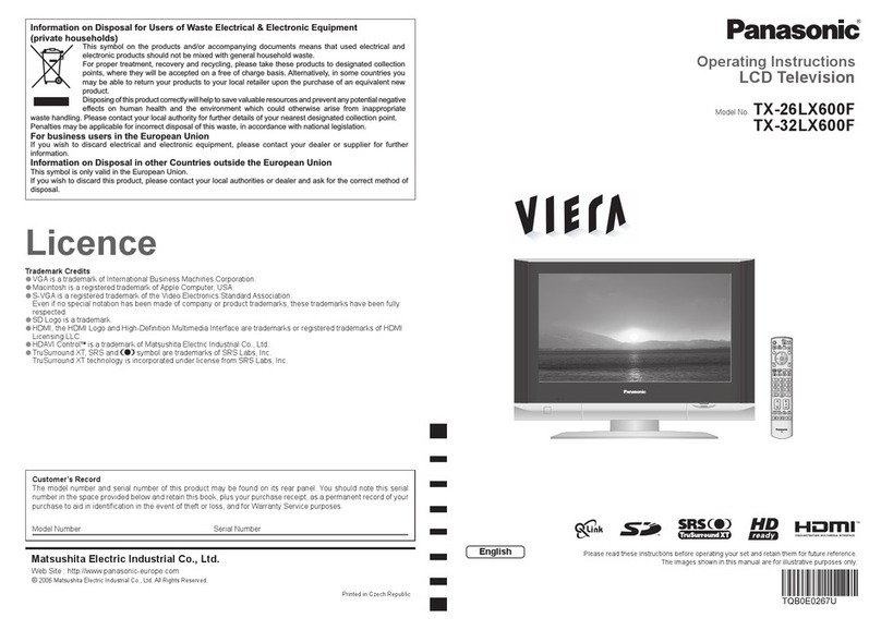 Panasonic Viera TX-26LX600F User manual