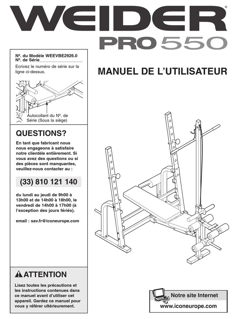 Weider Pro 550 Bench User manual