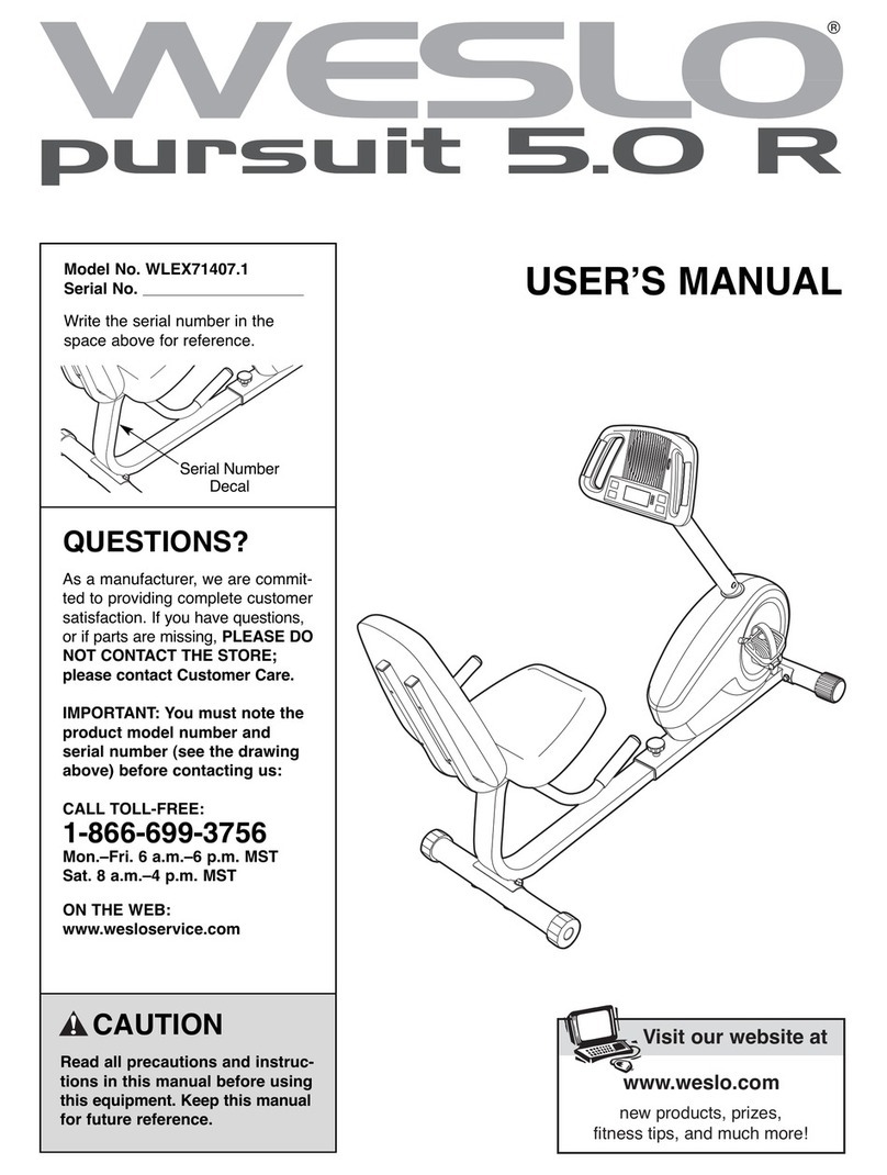 Weslo Pursuit 5.0r Bike User manual
