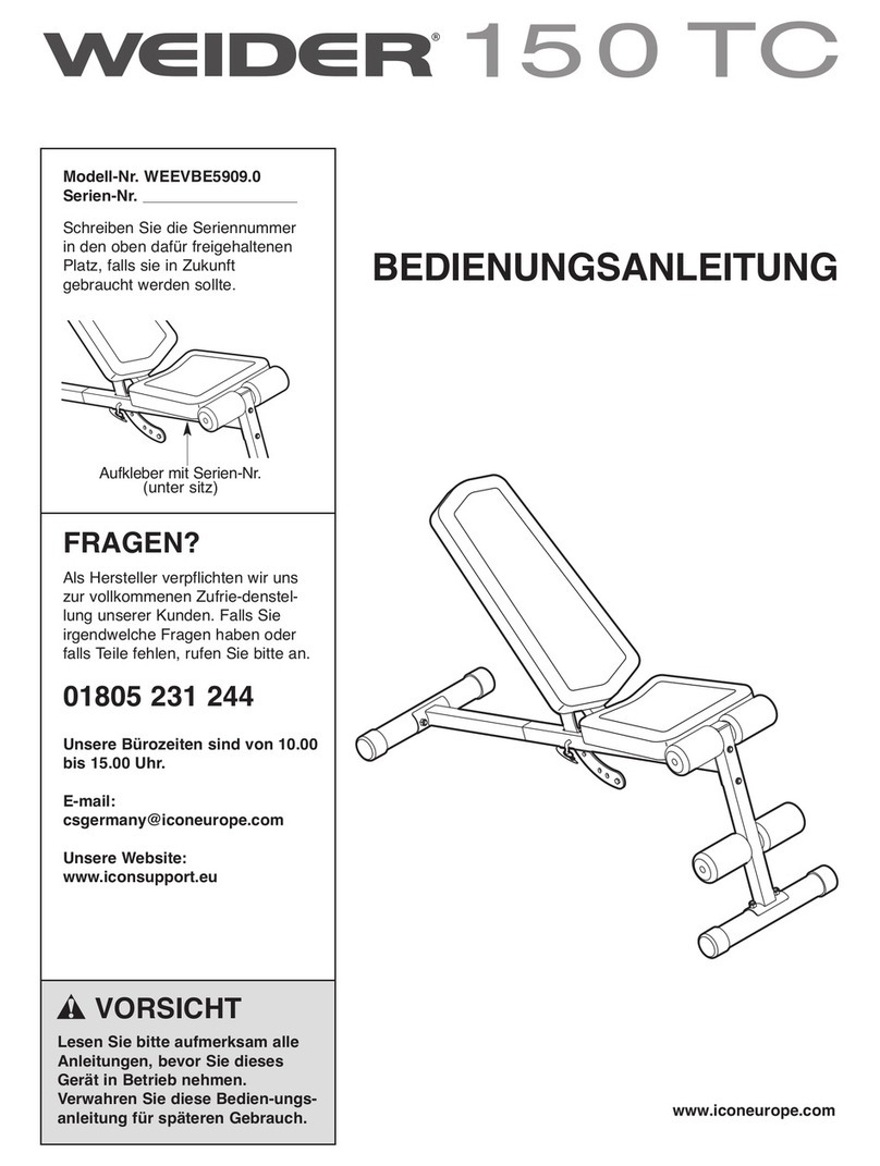 Weider Tc 150 Bench Quick start guide