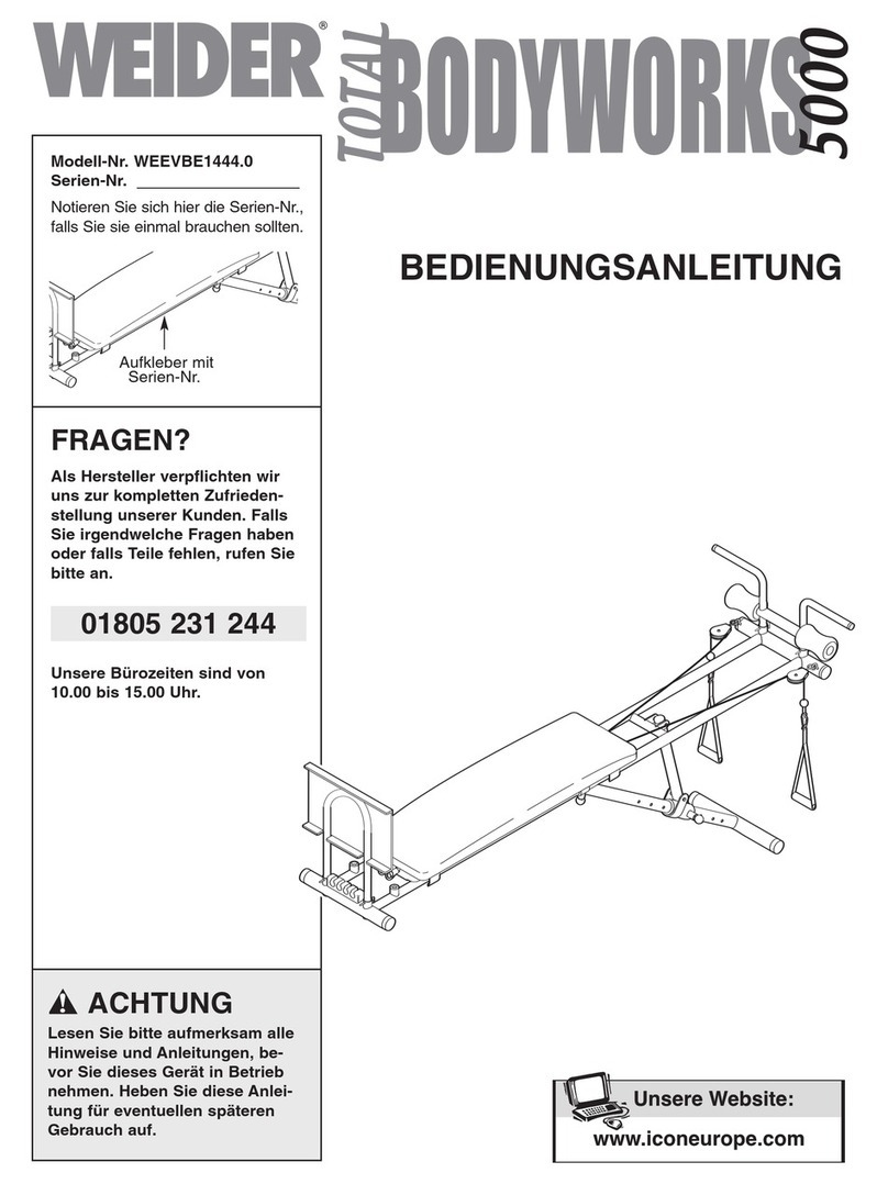 Weider Total Body Works 5000 Bench Quick start guide Weider Total Body Works 5000 Bench Quick start guide