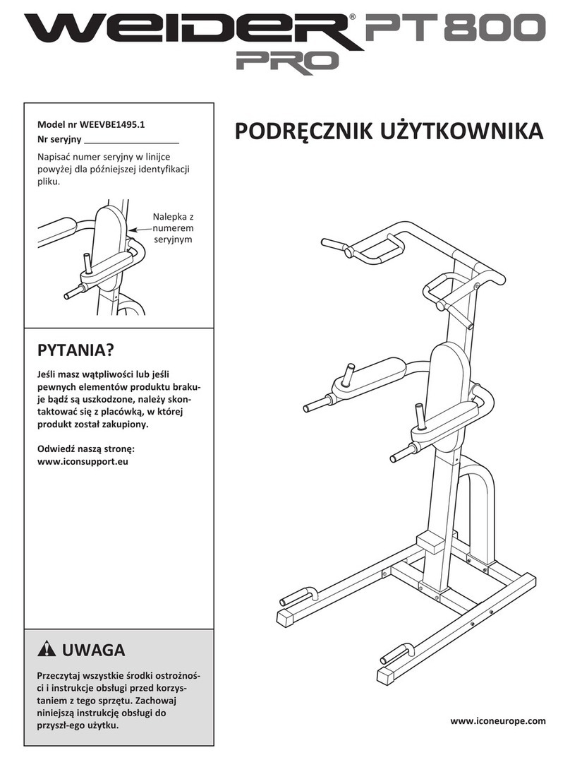 Weider Pro Pt 800 Bench Reference guide