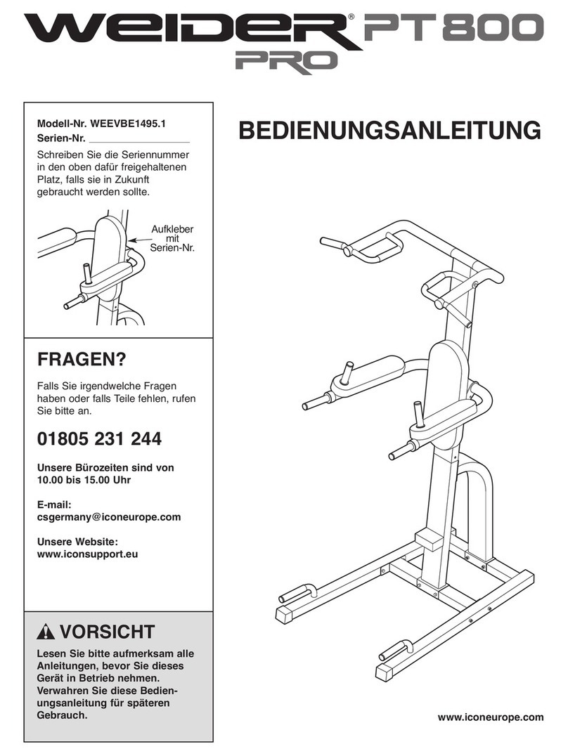 Weider Pro Pt 800 Bench Quick start guide