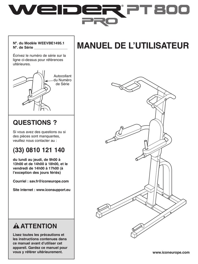 Weider Pro Pt 800 Bench Manuel de l'utilisateur