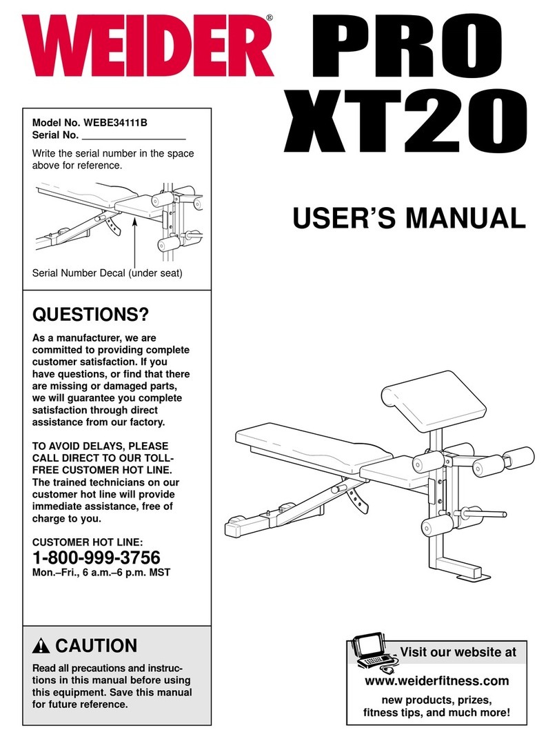 Weider Pro Xt20 Weight Bench User manual Weider Pro Xt20 Weight Bench User manual