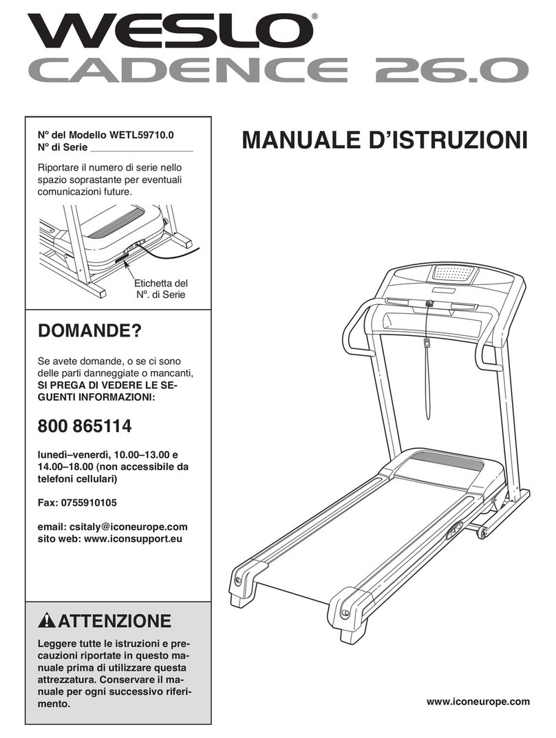 Weider Welso Cadence 26.0 Treadmill Manuale d'istruzioni Weider Welso Cadence 26.0 Treadmill Manuale d'istruzioni